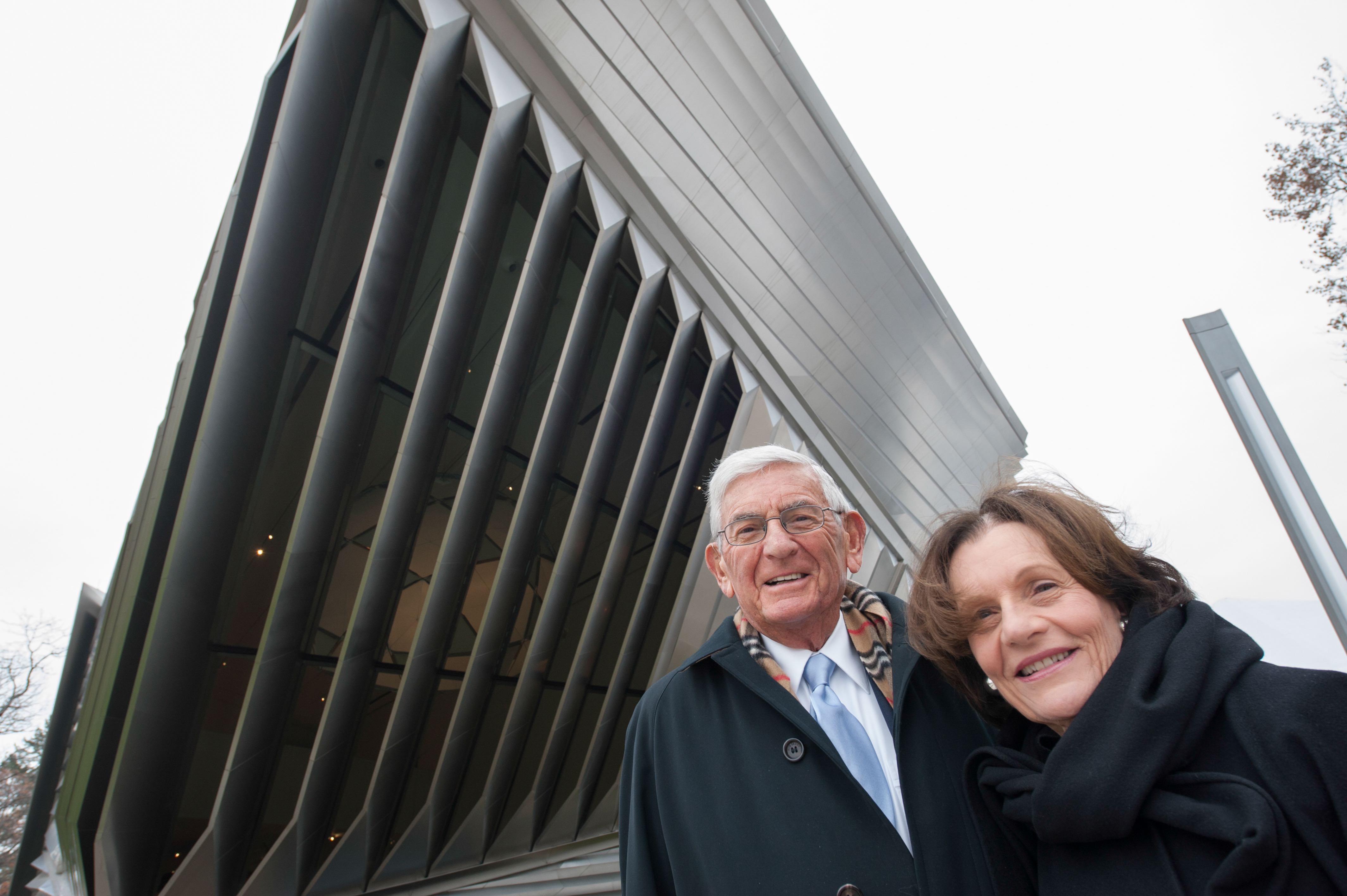 Eli and Edythe Broad in front of the MSU Broad Art Museum