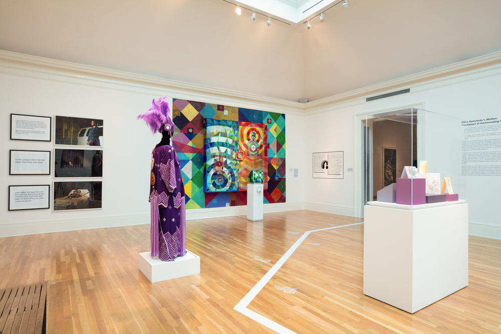 <i>Per(Sister): Incarcerated Women of the United States</i> installation view at the Eli and Edythe Broad Art Museum at Michigan State University, 2021. Photo: Zoe Kissel/MSU Broad. Per(Sister) is a traveling exhibition developed by the Newcomb Art Museum of Tulane University in New Orleans, Louisiana.