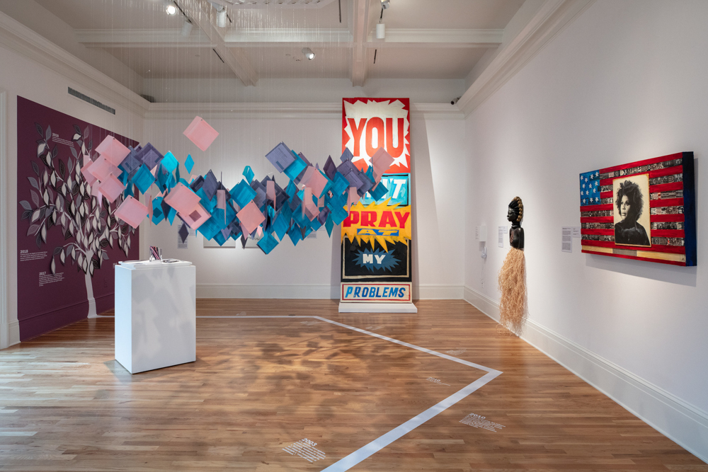 <i>Per(Sister): Incarcerated Women of the United States</i> installation view at the Eli and Edythe Broad Art Museum at Michigan State University, 2021. Photo: Zoe Kissel/MSU Broad. Per(Sister) is a traveling exhibition developed by the Newcomb Art Museum of Tulane University in New Orleans, Louisiana.
