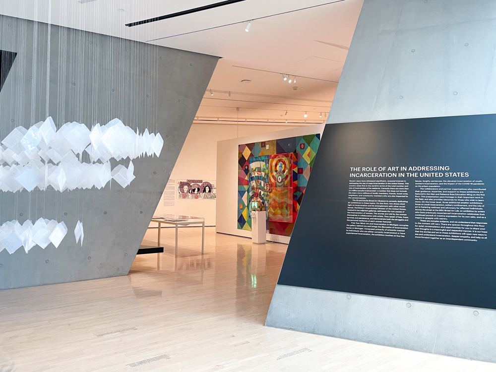 <i>Per(Sister): Incarcerated Women of the United States</i> installation view at the Eli and Edythe Broad Art Museum at Michigan State University, 2021. Photo: Zoe Kissel/MSU Broad. Per(Sister) is a traveling exhibition developed by the Newcomb Art Museum of Tulane University in New Orleans, Louisiana.